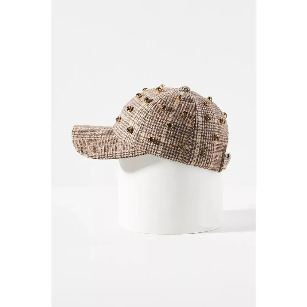 NWT Lele Sadoughi Plaid Tweed Baseball Cap with Crystals